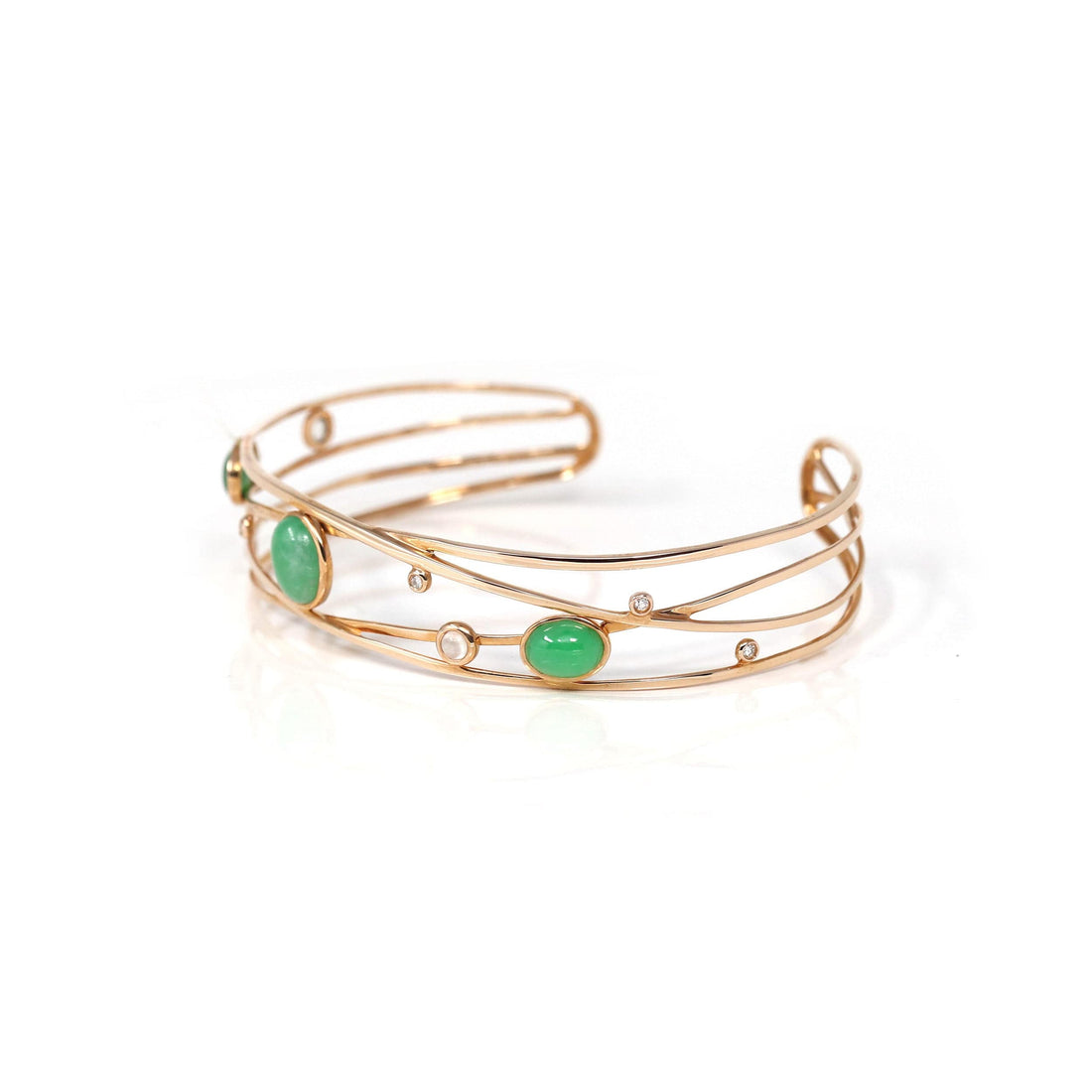 Baikalla Jewelry Gold Jade Bracelet Copy of Copy of 18k Rose Gold Oval Bracelet Bangle with Jade & Diamonds