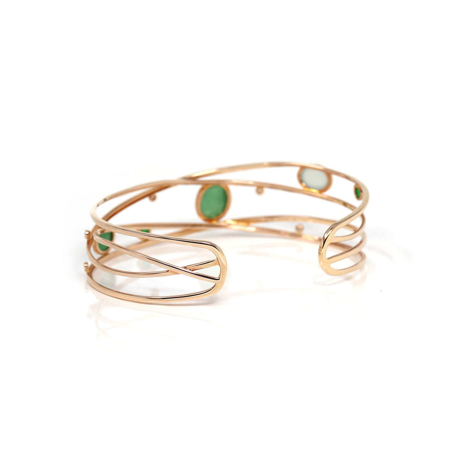 Baikalla Jewelry Gold Jade Bracelet 18k Rose Gold Oval Bracelet Bangle with Jade & Diamonds