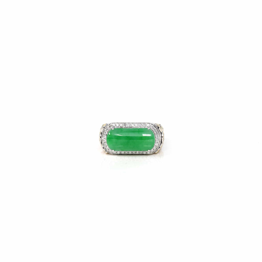 Baikalla Jewelry Jadeite Engagement Ring Baikalla 18k White 2 Tone Gold Natural Imperial Green Jadeite Jade Men's Ring