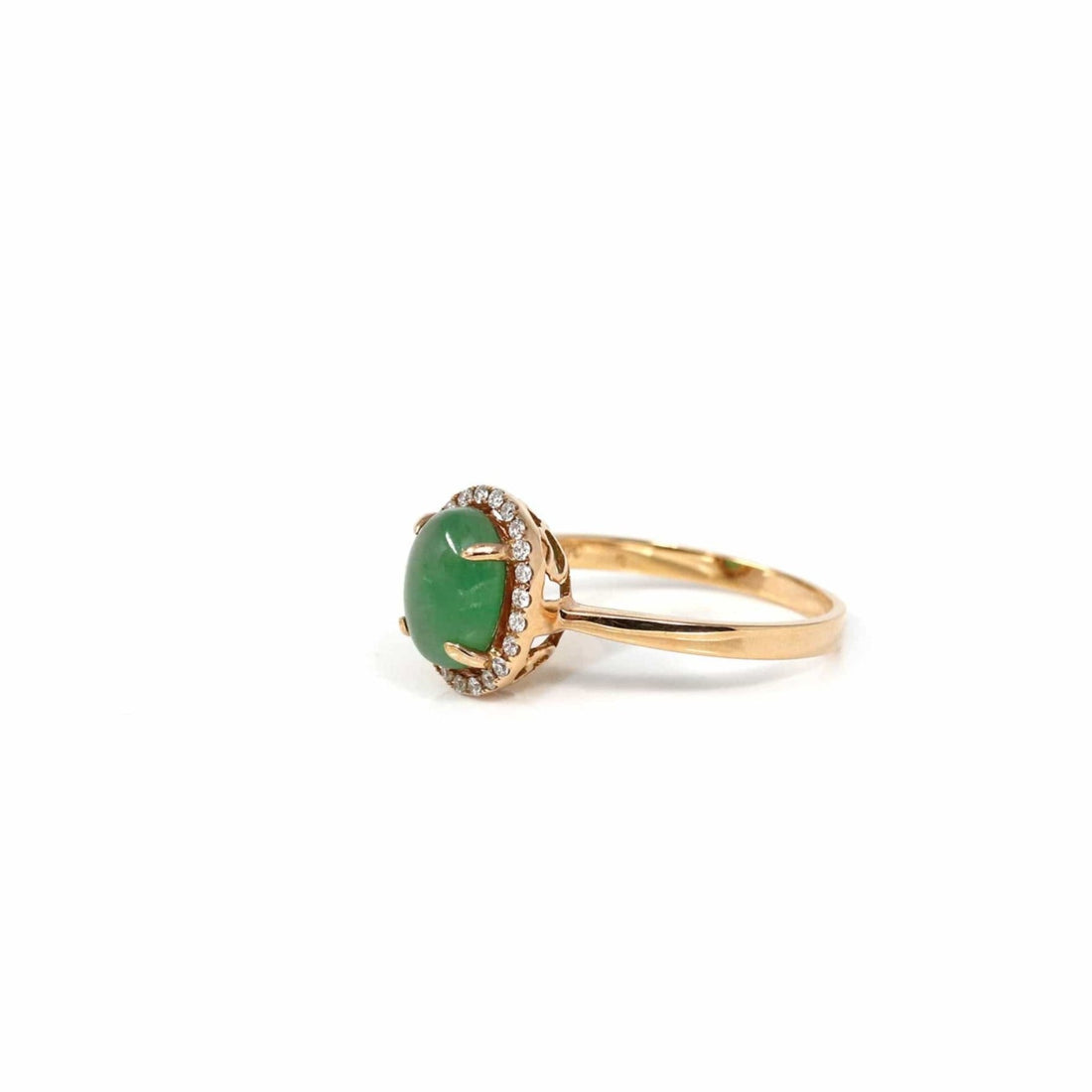 Baikalla Jewelry Jadeite Engagement Ring Baikalla18k Rose Gold Natural Imperial Green Oval Jadeite Jade Engagement Ring With Diamonds
