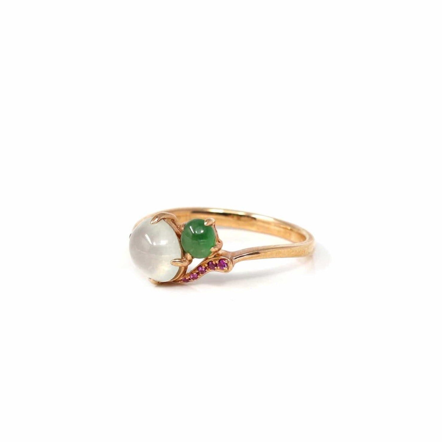 Baikalla Jewelry Jadeite Engagement Ring Baikalla™ "Elora" 18k Rose Gold Natural Ice & Imperial Jadeite Engagement Ring With Rubies & Diamonds