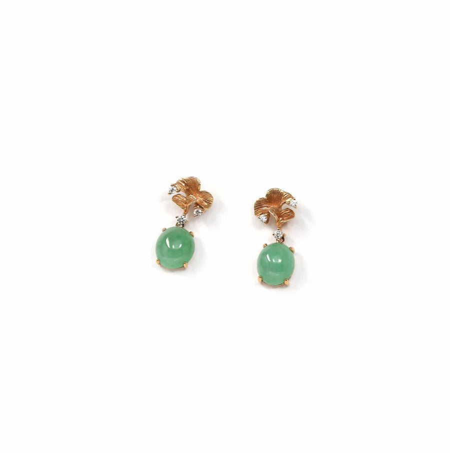 Baikalla Jewelry Gold Jade Earrings Copy of 18K Rose Gold "Apricot Blossom" Green Jadeite Jade Dangle Stud Earrings