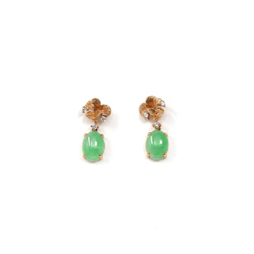 Baikalla Jewelry Gold Jade Earrings Copy of Copy of 18K Rose Gold "Apricot Blossom" Green Jadeite Jade Dangle Stud Earrings