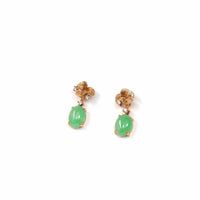 Baikalla Jewelry Gold Jade Earrings Copy of Copy of 18K Rose Gold "Apricot Blossom" Green Jadeite Jade Dangle Stud Earrings