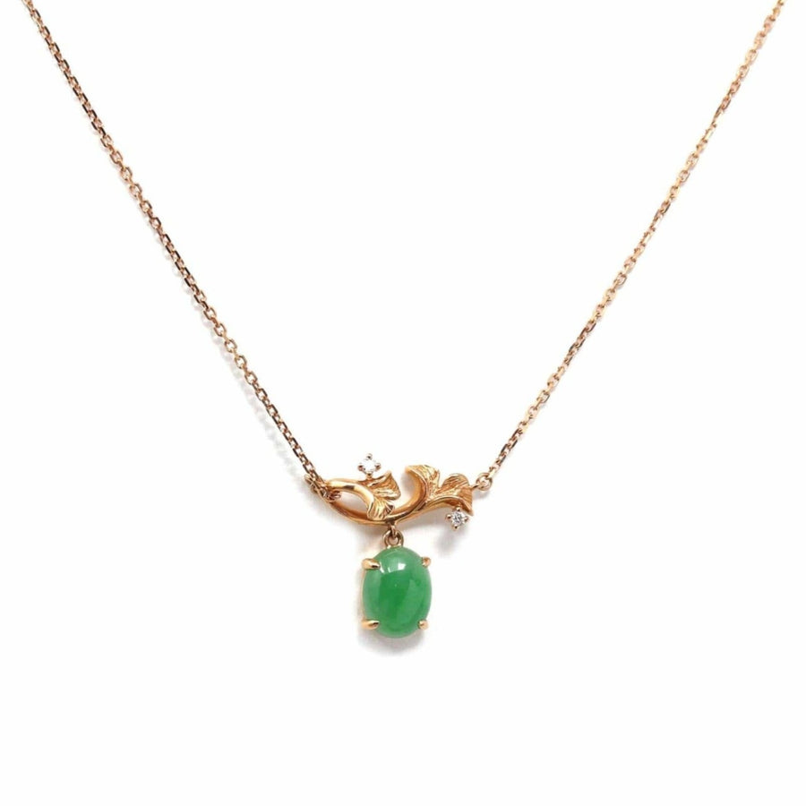 Baikalla Jewelry Gold Jadeite Necklace Copy of 18k Rose Gold Jadeite Jade Diamond Pendant Necklace Ginkgo Leaf