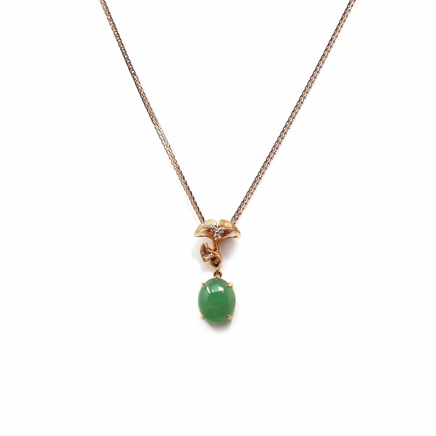 Baikalla Jewelry Gold Jadeite Necklace Copy of Copy of 18k Rose Gold Jadeite Jade Diamond Pendant Necklace Ginkgo Leaf