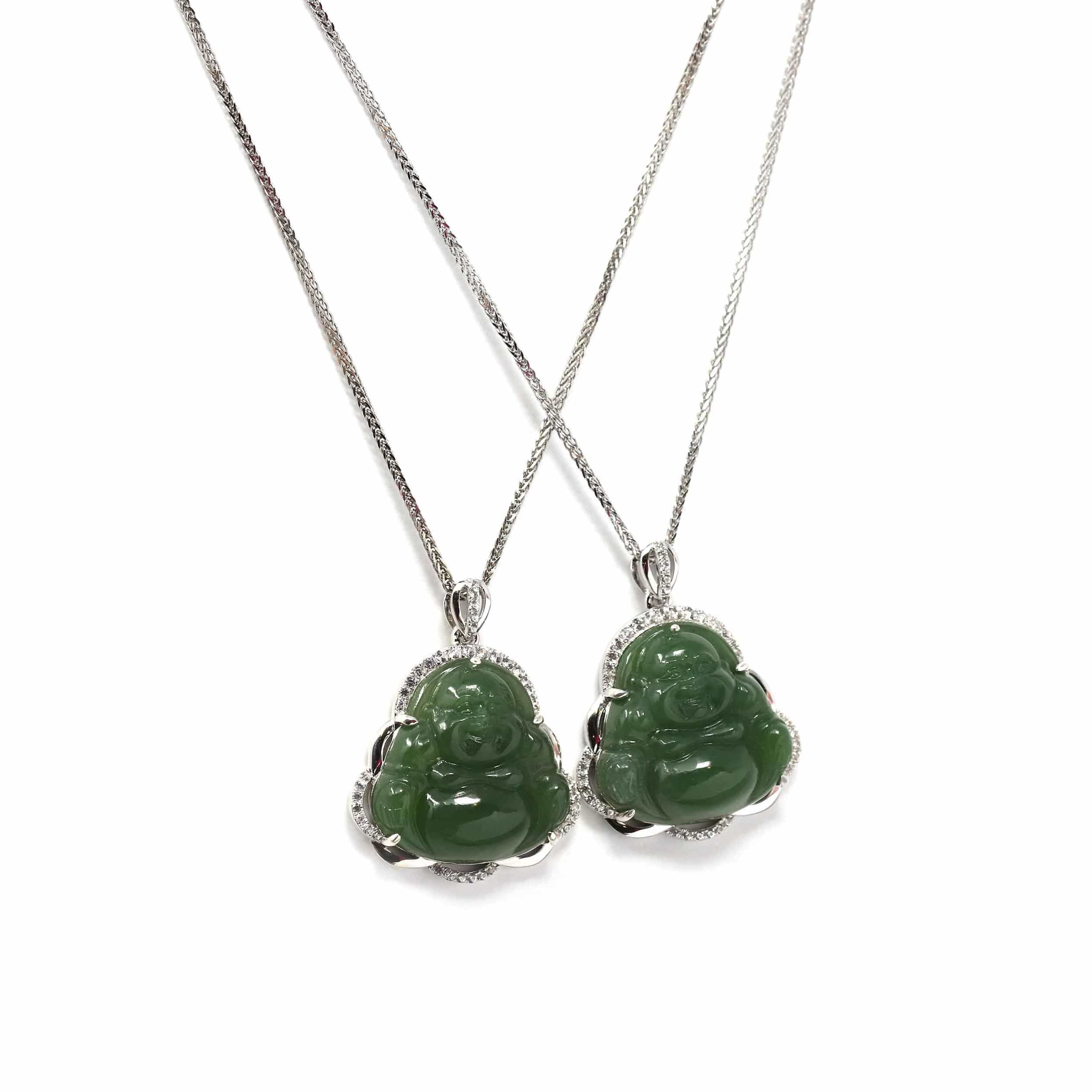 Baikalla™ Sterling Silver Natural Green Nephrite Jade Buddha