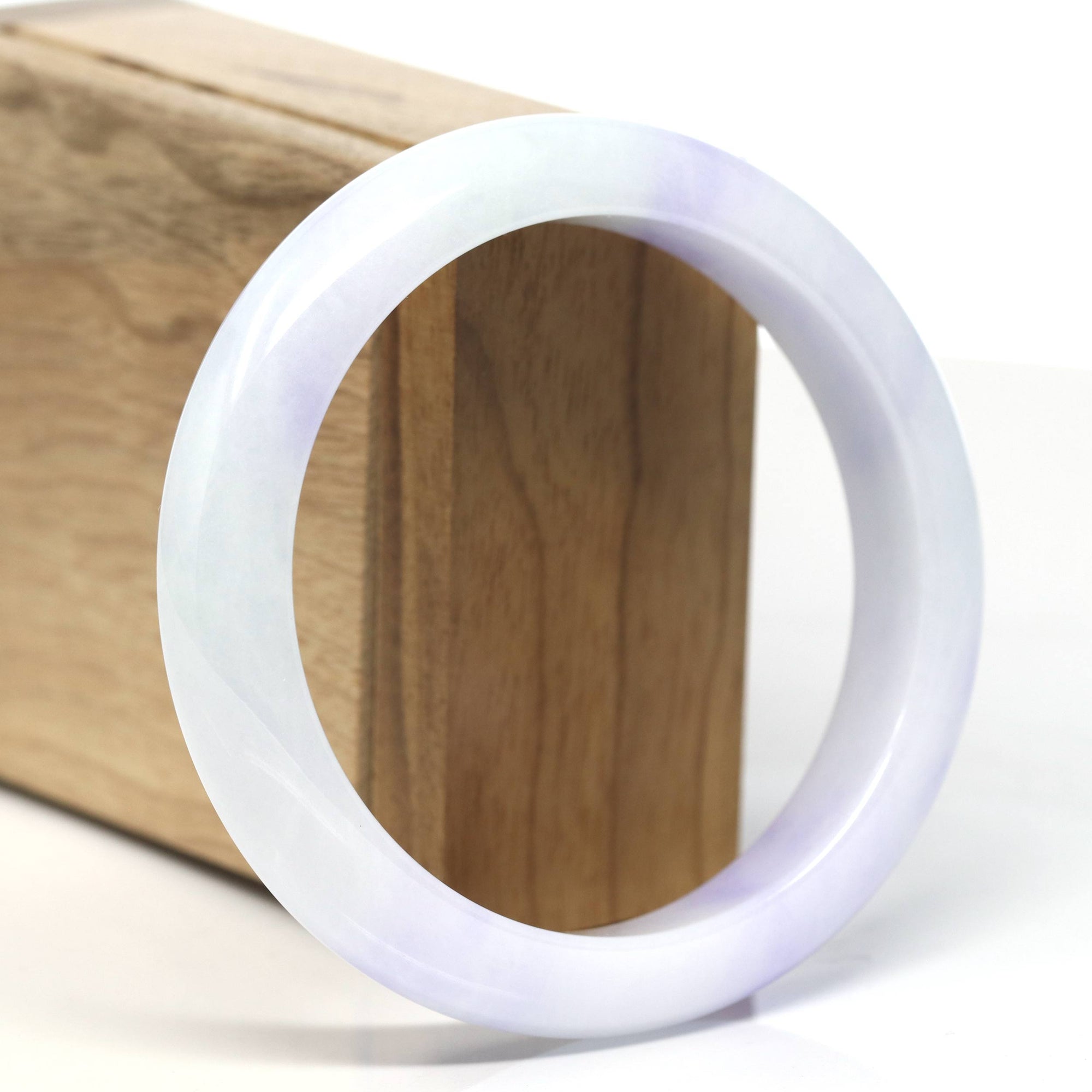 Baikalla &quot;Half Round&quot; White-Lavender Natural Jadeite Jade Bangle (59.6mm) 