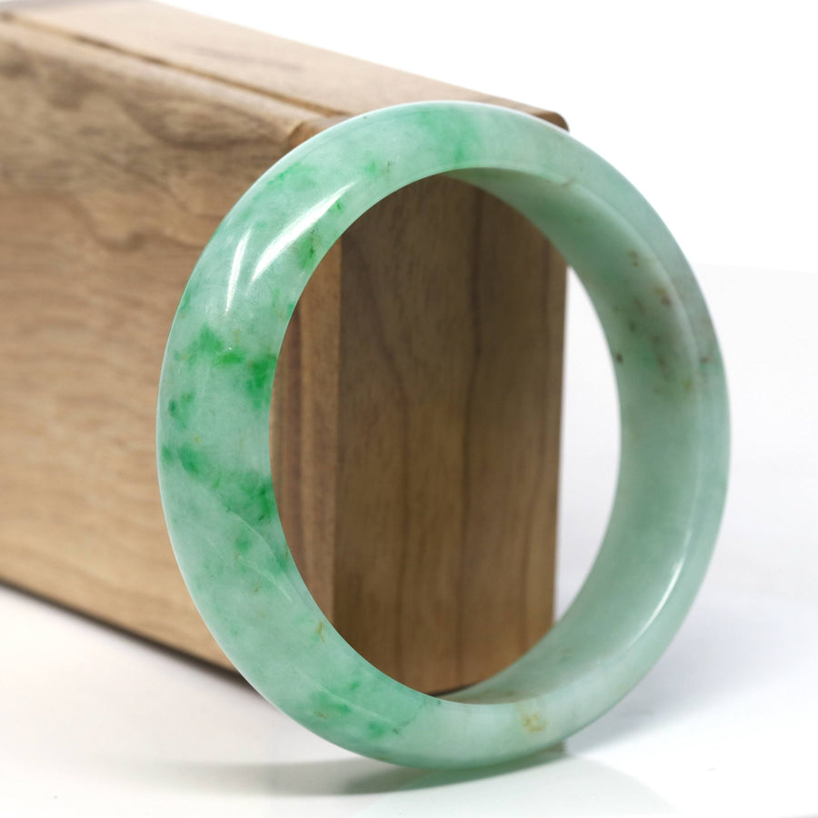 Baikalla Classic Green Natural Jadeite Jade Wider Bangle Bracelet (59.5mm) #T933