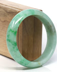 Baikalla Classic Green Natural Jadeite Jade Wider Bangle Bracelet (59.5mm) 