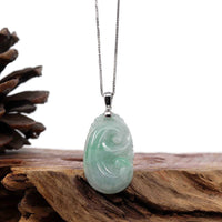 Baikalla Jewelry Jade Guanyin Pendant Necklace Copy of Natural Light Green Jadeite Jade Ru Yi Pendant Necklace With Sterling Silver Bail