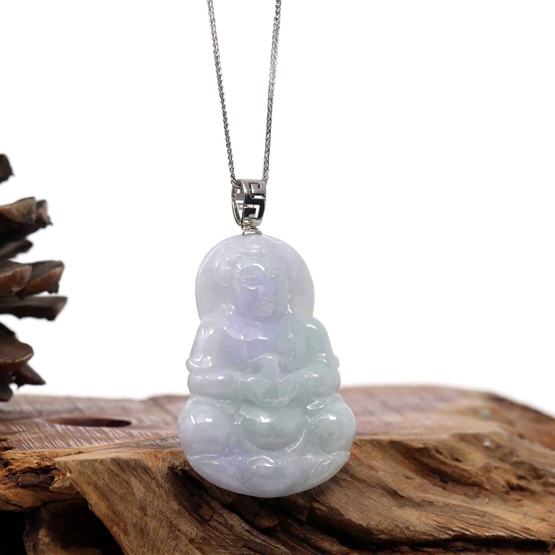 Baikalla Jewelry Jade Guanyin Pendant Necklace Copy of "Goddess of Compassion" Sterling Silver Genuine Burmese Jadeite Jade Guanyin Necklace With Good Luck Design