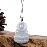 Baikalla Jewelry Jade Guanyin Pendant Necklace Copy of "Goddess of Compassion" Sterling Silver Genuine Burmese Jadeite Jade Guanyin Necklace With Good Luck Design