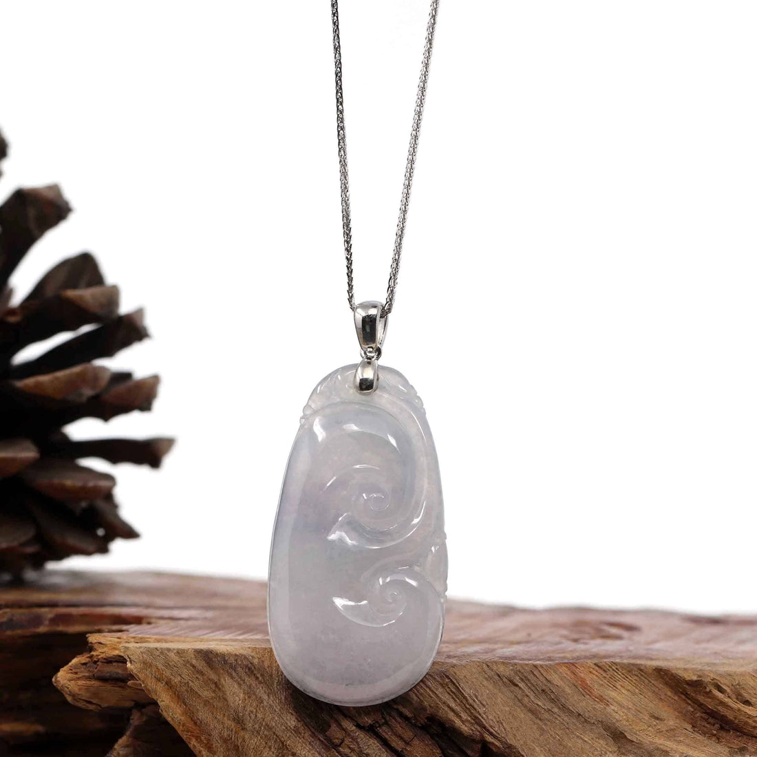 Baikalla Jewelry Jade Guanyin Pendant Necklace Copy of Copy of Genuine Lavender Jadeite Jade Ru Yi Pendant Necklace With Sterling Silver Bail