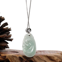 Baikalla Jewelry Jade Guanyin Pendant Necklace Copy of Copy of Natural Light Green Jadeite Jade Ru Yi Pendant Necklace With Sterling Silver Bail