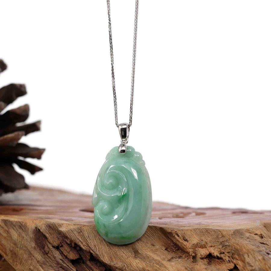 Baikalla Jewelry Jade Guanyin Pendant Necklace Copy of Copy of Copy of Natural Light Green Jadeite Jade Ru Yi Pendant Necklace With Sterling Silver Bail