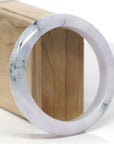 Baikalla Natural Light Lavender W/ Deep Blue-Green Flowers Jadeite Jade "Half Round" Bangle Bracelet (60.9mm) 