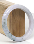 Baikalla Natural Light Lavender W/ Deep Blue-Green Flowers Jadeite Jade "Half Round" Bangle Bracelet (60.9mm) 