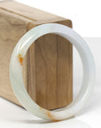 Baikalla Natural Light Yellow-Green & Sajin (Golden Dust) Jadeite Jade "Half Round" Bangle Bracelet (56.9mm) 