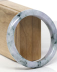 Baikalla Natural Light Lavender W/ Deep Blue-Green Flowers Jadeite Jade "Half Round" Bangle Bracelet (59.6mm) 