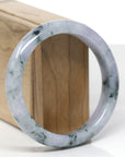 Baikalla Natural Light Lavender W/ Deep Blue-Green Flowers Jadeite Jade "Half Round" Bangle Bracelet (59.6mm) 