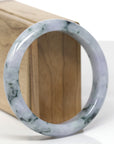 Baikalla Natural Light Lavender W/ Deep Blue-Green Flowers Jadeite Jade "Half Round" Bangle Bracelet (59.6mm) 