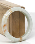 Baikalla Natural Light Yellow-Green & Sajin (Golden Dust) Jadeite Jade "Half Round" Bangle Bracelet (57.4mm) 