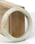 Baikalla Natural Light Yellow-Green & Sajin (Golden Dust) Jadeite Jade "Half Round" Bangle Bracelet (57.4mm) 