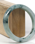Baikalla Natural Blue-Green Flowers Jadeite Jade "Half Round" Bangle Bracelet (63.4mm) 