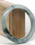 Baikalla Natural Blue-Green Flowers Jadeite Jade "Half Round" Bangle Bracelet (63.4mm) 
