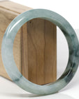 Baikalla Natural Blue-Green Flowers Jadeite Jade "Half Round" Bangle Bracelet (63.4mm) 