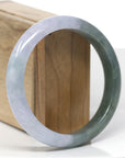 Baikalla Natural Deep Oil-Green & Lavender Jadeite Jade "Half Round" Bangle Bracelet (61.5mm) 