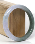 Baikalla Natural Deep Oil-Green & Lavender Jadeite Jade "Half Round" Bangle Bracelet (61.5mm) 