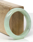 Baikalla Natural Icy Apple-Green W/ Black Wuji Freckles Jadeite Jade "Half Round" Bangle Bracelet (53.8mm) 
