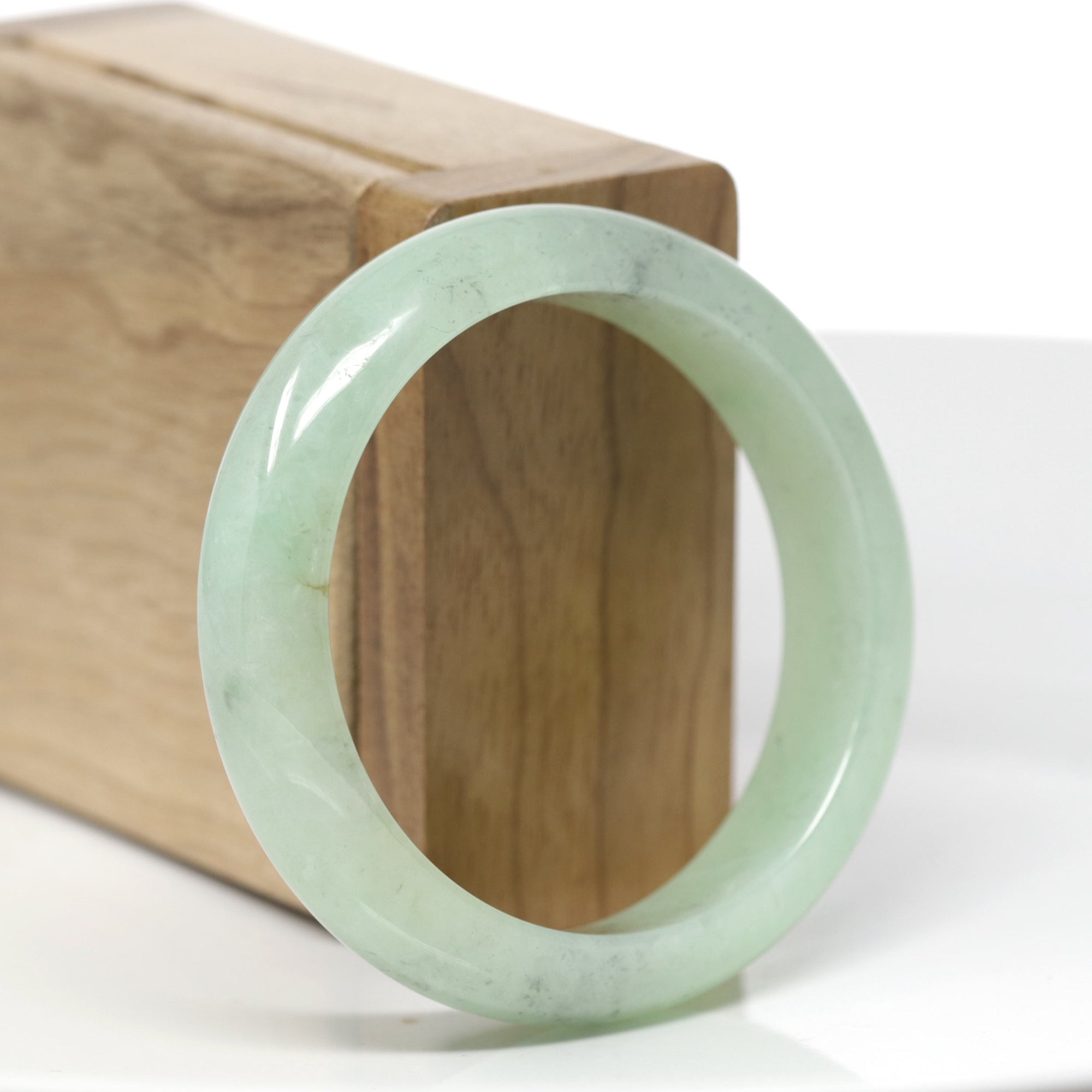 Baikalla Natural Icy Apple-Green W/ Black Wuji Freckles Jadeite Jade "Half Round" Bangle Bracelet (53.8mm) 