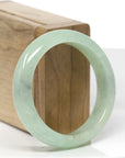 Baikalla Natural Icy Apple-Green W/ Black Wuji Freckles Jadeite Jade "Half Round" Bangle Bracelet (53.8mm) 