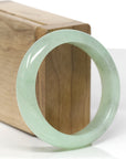 Baikalla Natural Icy Apple-Green W/ Black Wuji Freckles Jadeite Jade "Half Round" Bangle Bracelet (53.8mm) 
