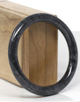 Baikalla Natural Black Wuji Jadeite Jade "Traditional Round" Bangle Bracelet (58.5mm) 