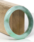 Baikalla Natural Vibrant Apple-Green & Deep Green Jadeite Jade "Half Round" Bangle Bracelet (56.5mm) 