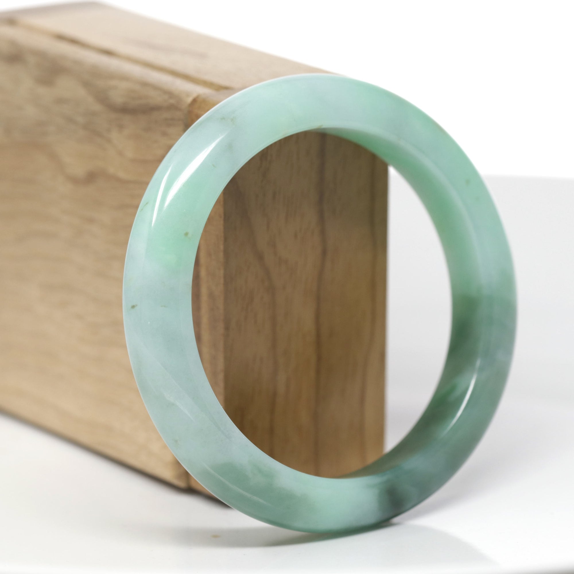 Baikalla Natural Vibrant Apple-Green &amp; Deep Green Jadeite Jade "Half Round" Bangle Bracelet (56.5mm) 