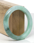 Baikalla Natural Vibrant Apple-Green & Deep Green Jadeite Jade "Half Round" Bangle Bracelet (56.5mm) 