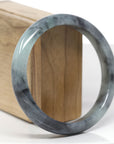 Baikalla Natural Black Wuji & Light Green Jadeite Jade "Half Round" Bangle Bracelet (62.8mm) 