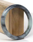 Baikalla Natural Black Wuji & Light Green Jadeite Jade "Half Round" Bangle Bracelet (62.8mm) 
