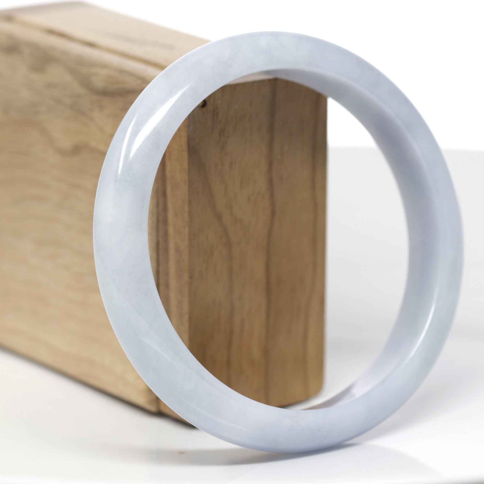 Baikalla Natural Light Lavender &amp; Faint Green Jadeite Jade "Half Round" Bangle Bracelet (64.8mm) 