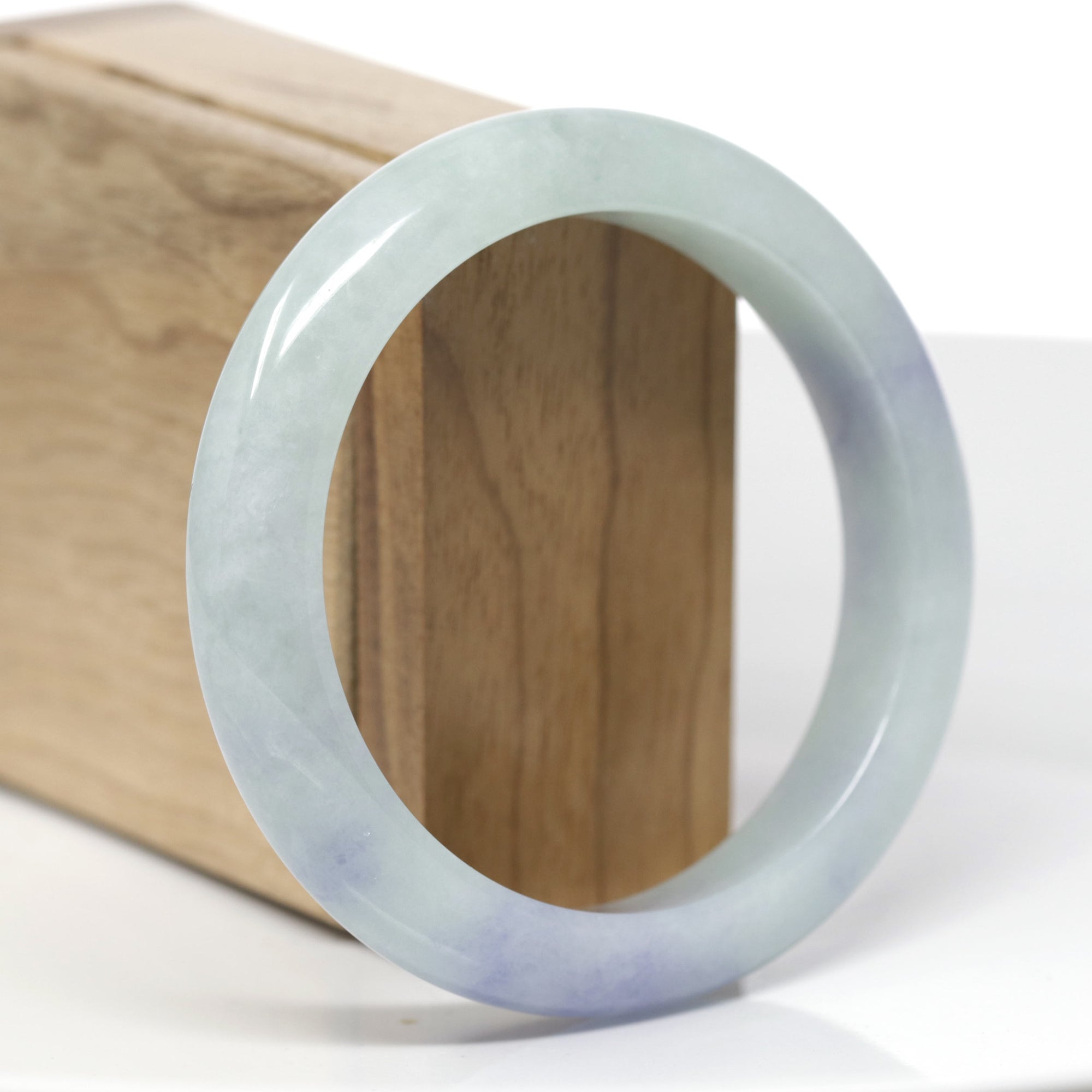 Baikalla Natural Light Blue-Green &amp; Lavender Jadeite Jade "Half Round" Bangle Bracelet (59.1mm) 