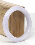 Baikalla Natural Icy Light Lavender Jadeite Jade "Half Round" Bangle Bracelet (56.6mm) 