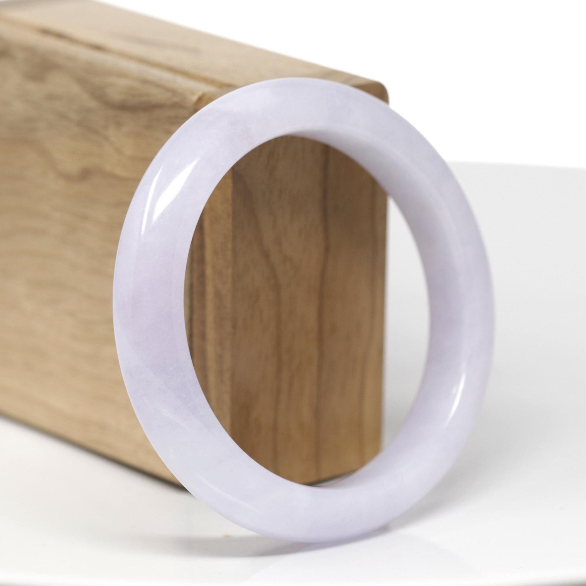 Baikalla Natural Icy Light Lavender Jadeite Jade "Half Round" Bangle Bracelet (56.6mm) 