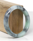 Baikalla Natural Black Wuji & Green Jadeite Jade "Half Round" Bangle Bracelet (57.2mm) 
