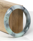 Baikalla Natural Black Wuji & Green Jadeite Jade "Half Round" Bangle Bracelet (57.2mm) 