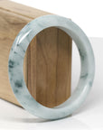 Baikalla Natural Blue-Green Flowers Jadeite Jade "Half Round" Bangle Bracelet (59.3mm) 